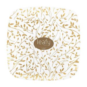 Platos Plásticos Reusables Diseño Hojas Color Oro 7.5"