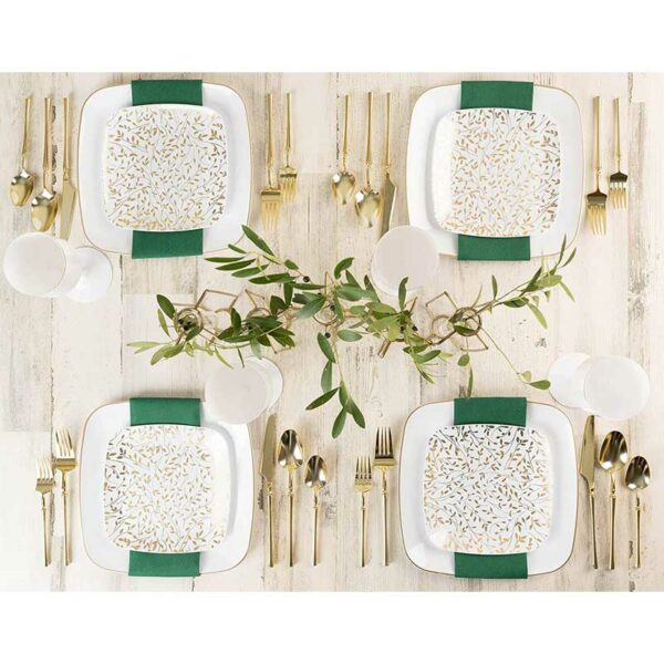 Set-de-Platos-Cuadrados-Reusables-Diseño-Hojas-Color-OroBlanco-7.5'-&-10'-(32-uds)-Turn-2 Set de Platos Cuadrados Reusables Diseño Hojas Color Oro/Blanco 7.5" & 10" (32 uds)