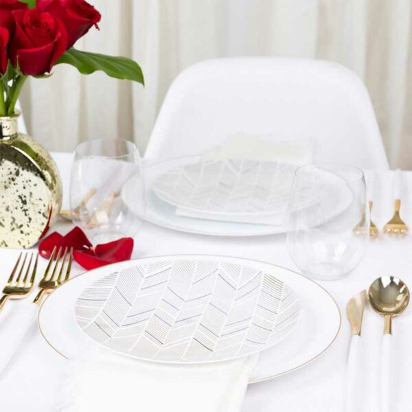 Set de Platos Reusables Diseño Chevron Oro/Negro 7.5" & 10"