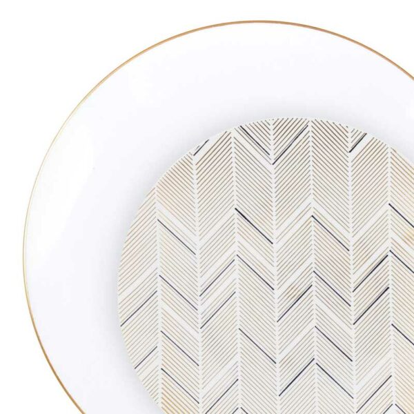 Set-de-Platos-Reusables-Diseño-Chevron-OroNegro-7-5'-&-10'-Front-4 Set de Platos Reusables Diseño Chevron Oro/Negro 7.5" & 10"