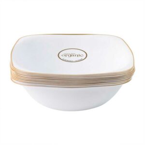 Tazones Cuadrados en Plástico Reusable Color Blanco con Borde Dorado 16 oz (10 uds)