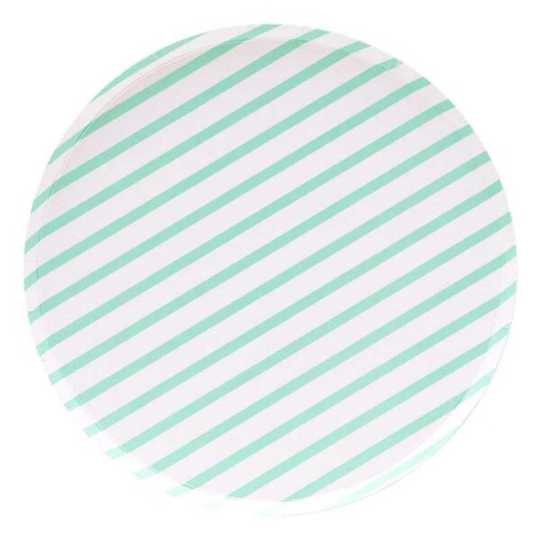 Platos Desechables Grandes con Motivo "Mint Stripes" 9" (8 uds)
