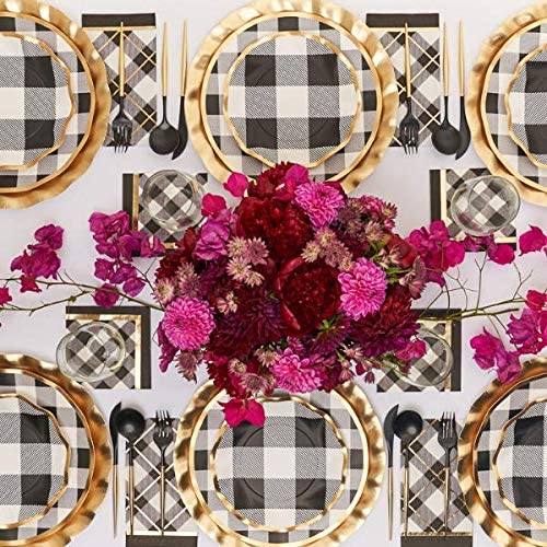 2 Platos Desechables para Ensaladas y Postres con Motivo "Cuadros Negros" de 8" (8 uds)