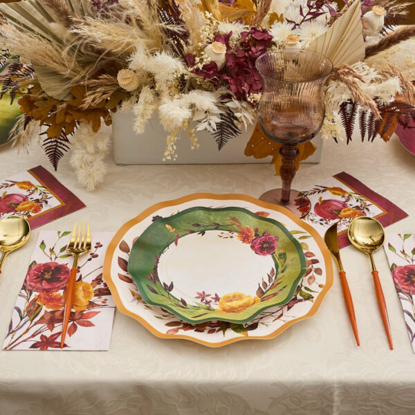 Platos Desechables para Ensaladas y Postres con Motivo "Autumn Bouquet" de 8" (8 uds)