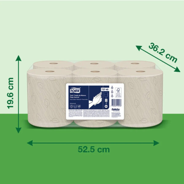 Papel Toalla Tork Natural Flujo Central - 120 m, 6 uds