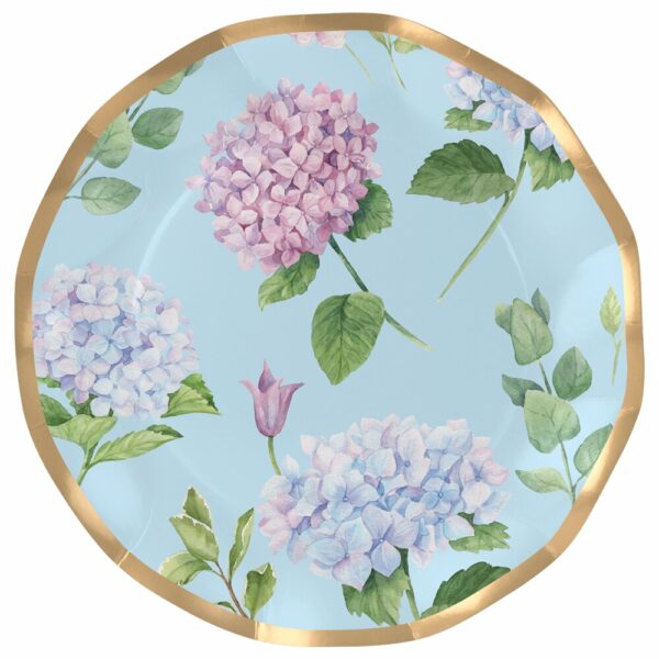 Platos Desechables Grandes con Motivo "Hortensias" de 10" (8 uds)