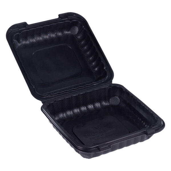 Bandeja Doble 8 × 8 MFPP Negra MF240 Bionature sin División 50 uds Front 3 Bandeja Doble 8" × 8" MFPP Negra MF240 Bionature sin División 50 uds