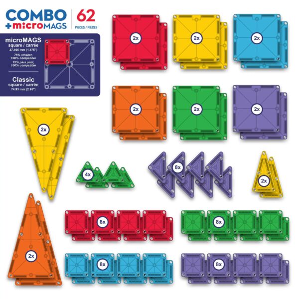 24AMZN_Piece_Count_Combo62_F11-scaled Juego de Mosaicos Magnéticos Combo MicroMAGS Magna Tiles (62 Piezas)