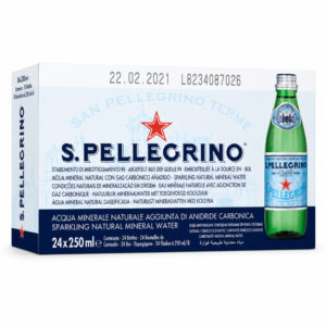 Agua Mineral Natural con Gas San Pellegrino - Botella Cristal, 250 ml, 24 uds