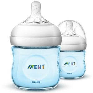 Biberón Philips Avent Natural de Cuello Ancho Color Azul, 4 oz (2 uds)