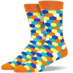 Medias Soxy Orange Yellow Blue White Small Hexagon