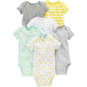 Paquete de Bodysuit (Monitos) Simple Joys Mangas Cortas en Algodón Suave 0-3M, (6 uds)