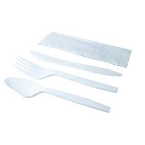Plásticombo No. 3 Blanco Tenedor + Cuchara + Cuchillo + Servilleta 100 uds