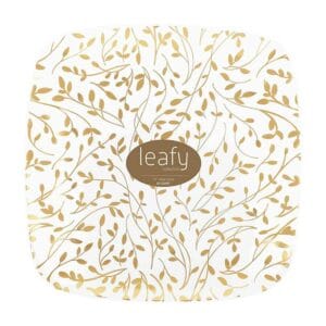 Platos Plásticos Reusables Diseño Hojas Color Oro 7.5"