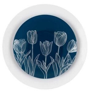 Set de Platos Reusables Diseño Tulipanes en Fondo Azul 7.5" & 10"